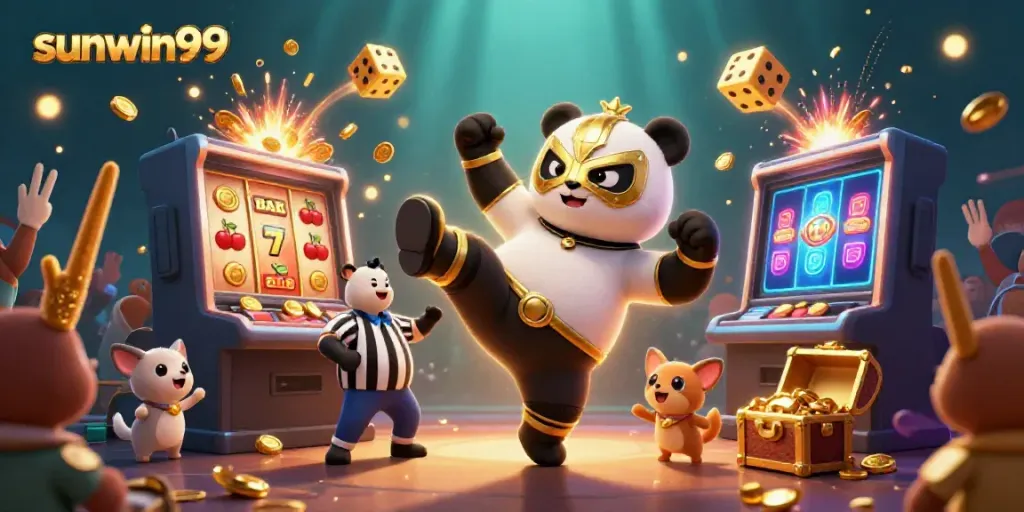 Experience the excitement of sunwin99 as panda wrestlers and animal fans celebrate a jackpot win!