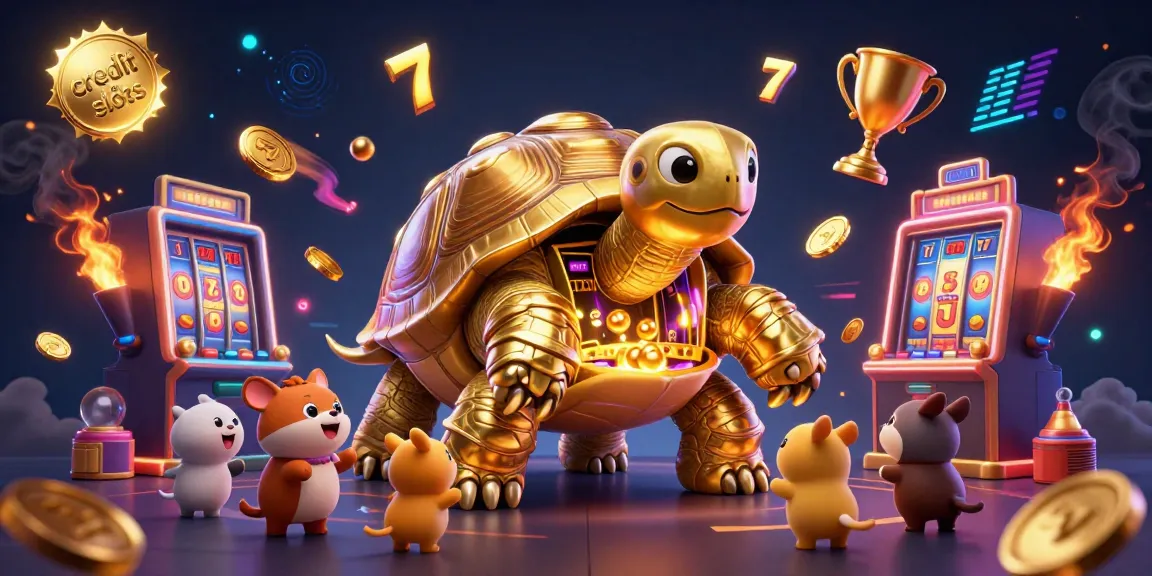 Experience excitement with credit card slots in vibrant 3D illustration featuring a golden tortoise pinball machine.