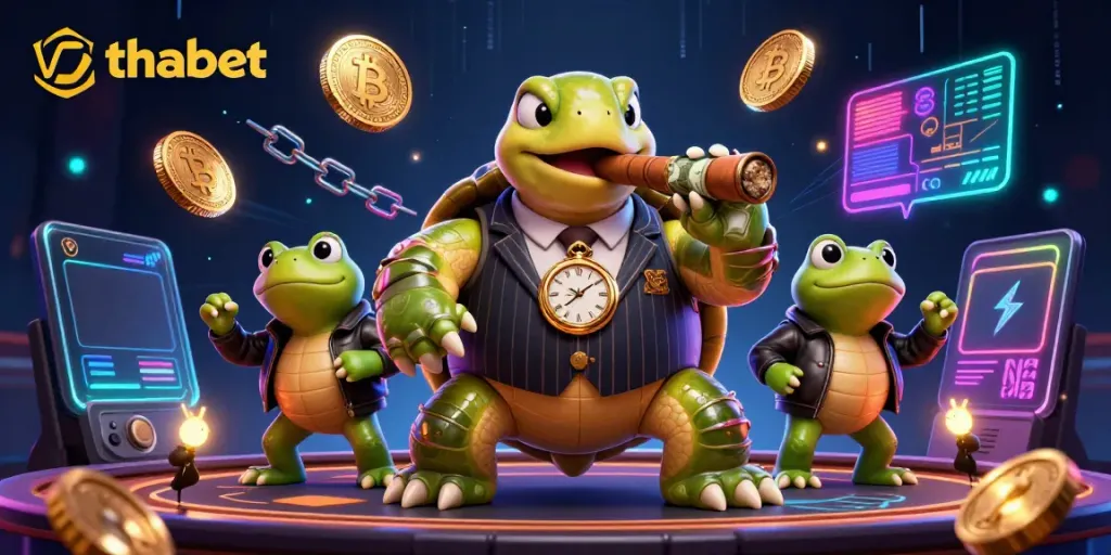 Experience thabet's gaming excitement through an animated scene of cartoon characters in a casino.