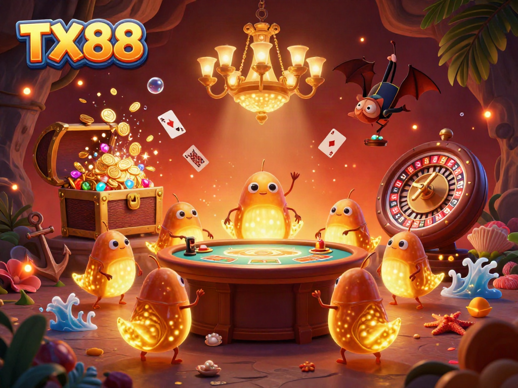 Engage with TX88's lively casino atmosphere illuminated by glowworms and featuring rich gaming elements.