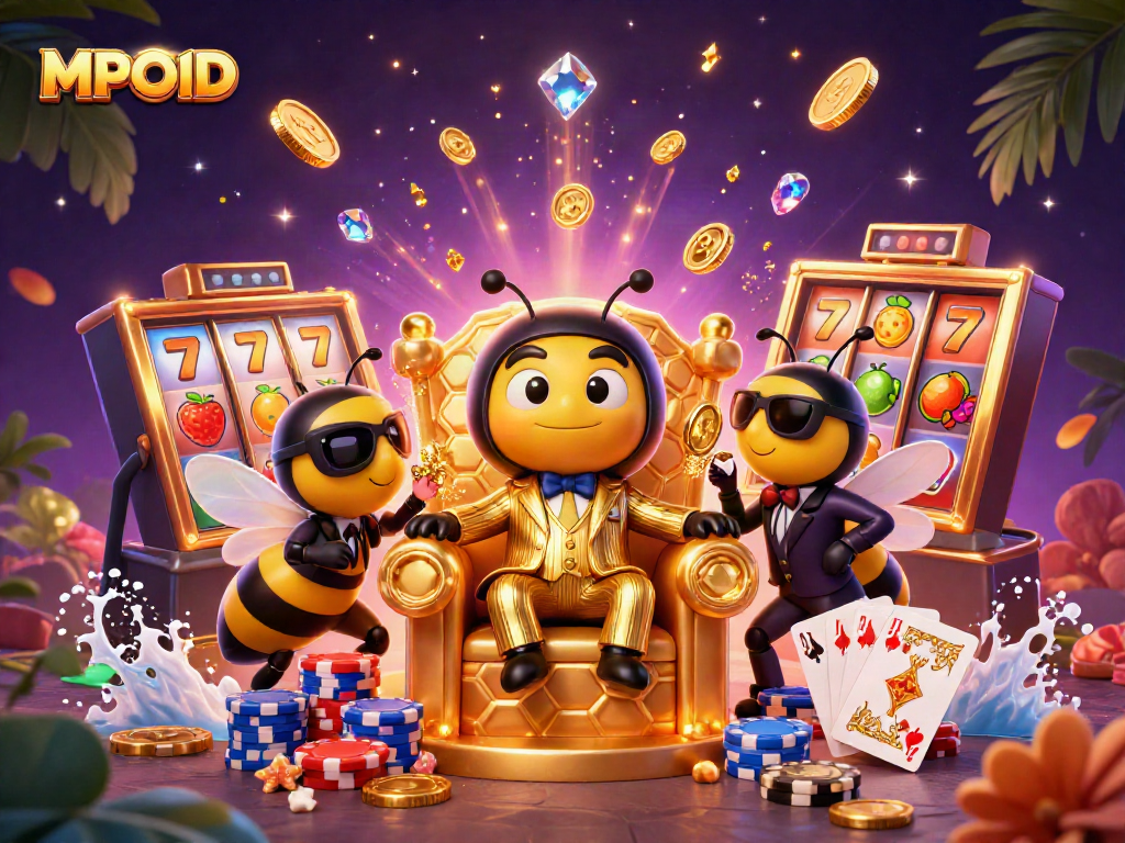 Experience MPOID gaming excitement with a bumblebee mob boss, golden coins, and dynamic slot action!