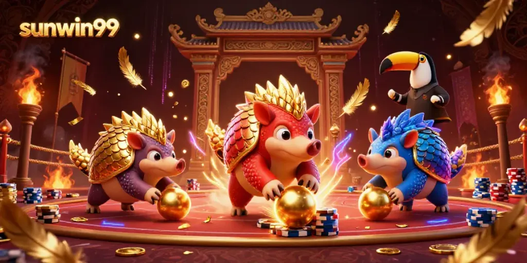 Join the sunwin99 pangolins showdown, rolling through poker chips amid vibrant casino ambiance.