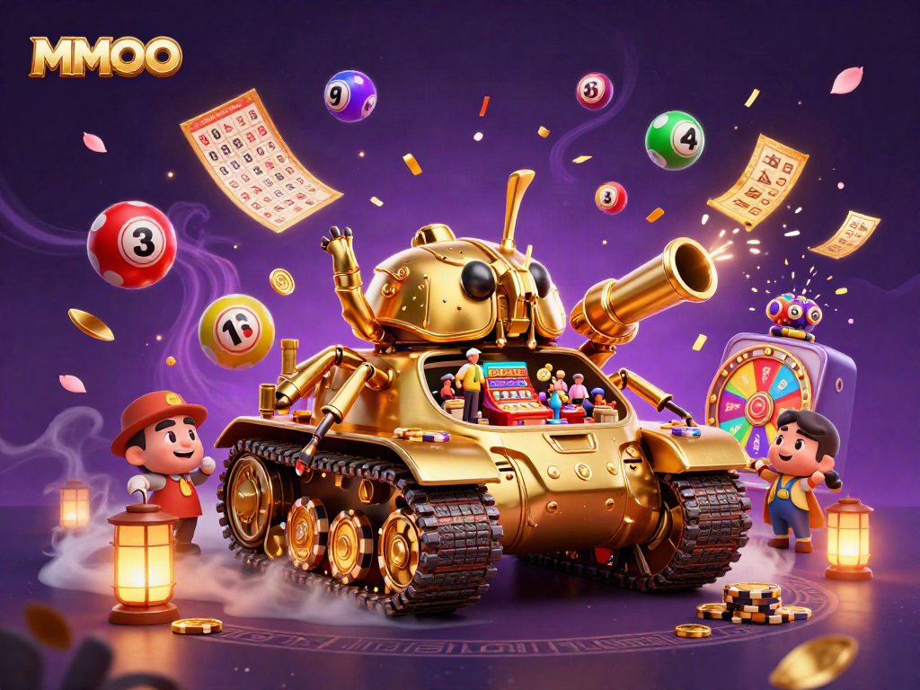 Experience thrilling MMOO casino adventures with a massive golden beetle tank featuring a miniature gaming world.