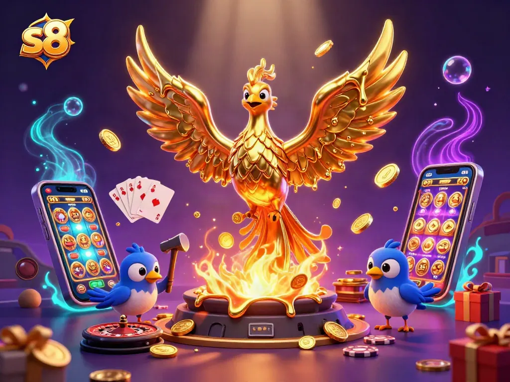 S8 offers thrilling casino experiences with vibrant slot games and a stunning golden phoenix theme.