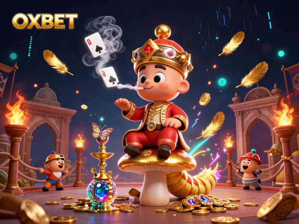 Experience OXBET's captivating gaming scene with a magical caterpillar master and dynamic casino elements.