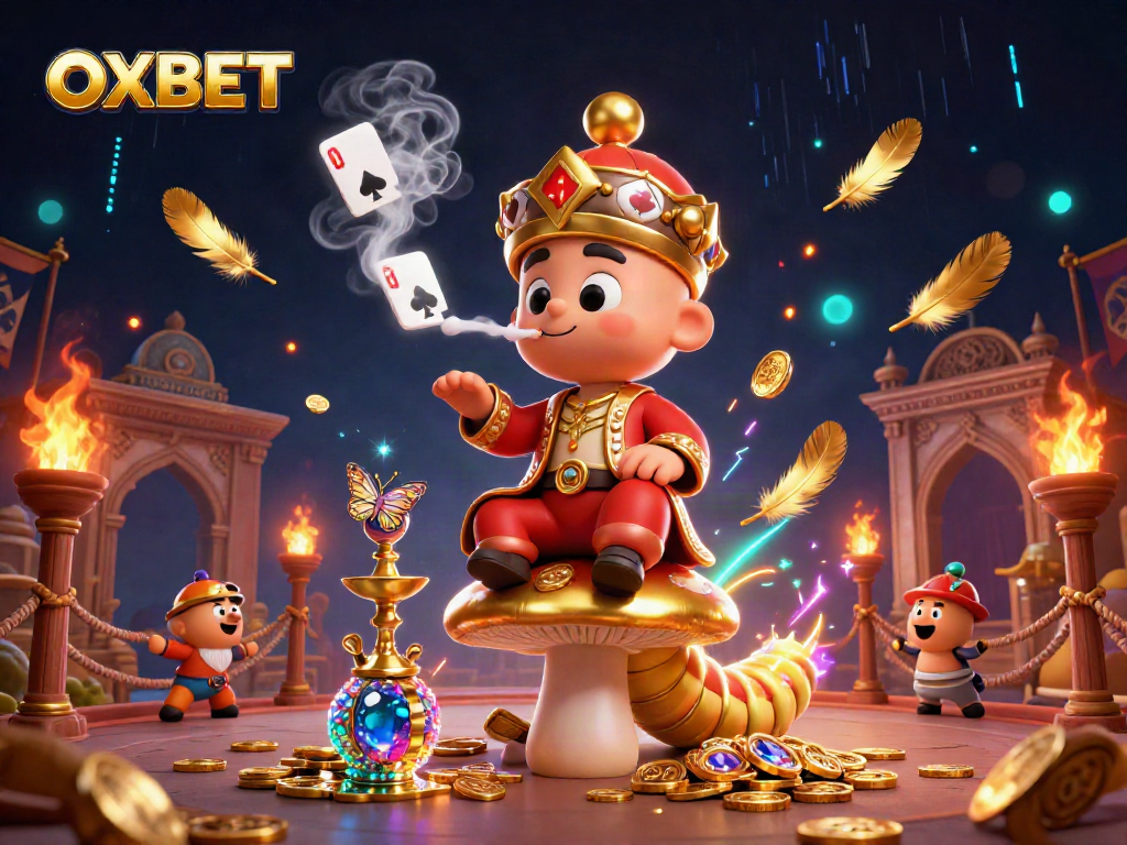 Experience OXBET's captivating gaming scene with a magical caterpillar master and dynamic casino elements.