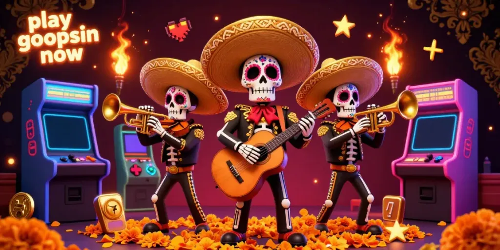 Enjoy the vibrant energy of the skeleton mariachi band and play goopsin now with immersive casino visuals.