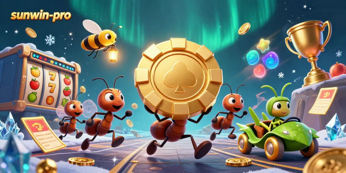 Win big with sunwin-pro in a vibrant casino heist scene featuring ants carrying riches!