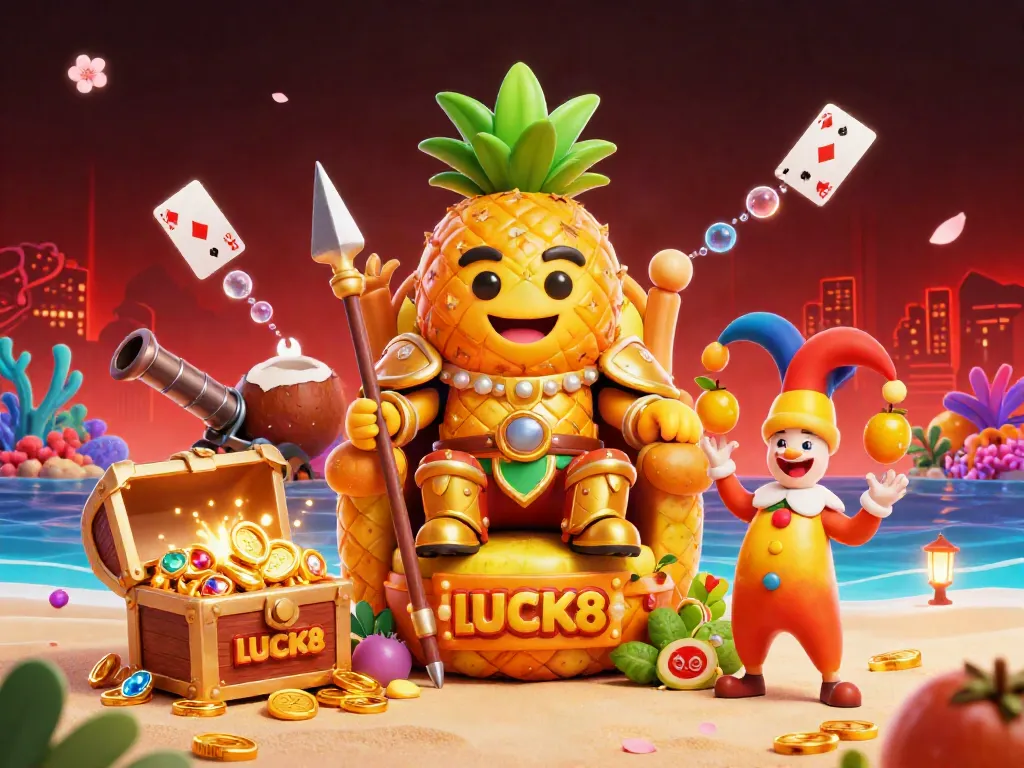 Experience the LUCK8 casino excitement with vibrant characters and dynamic gaming elements in this illustrated scene.