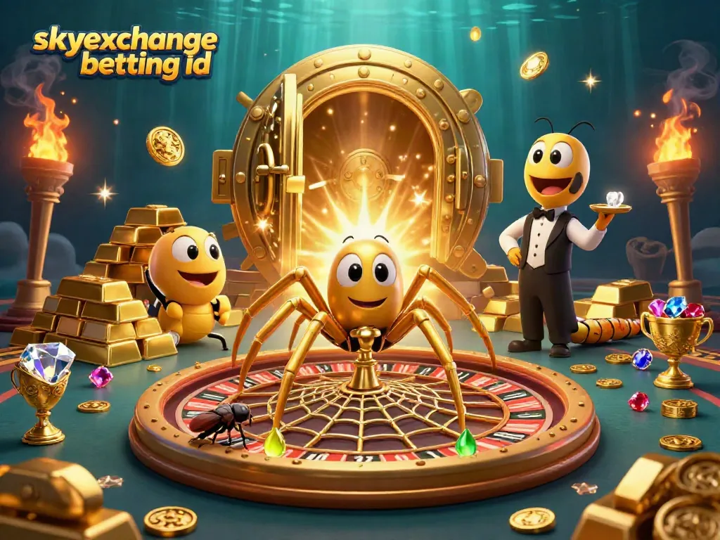 Experience sports betting with the skyexchange betting id in a vibrant, dynamic 3D casino illustration.