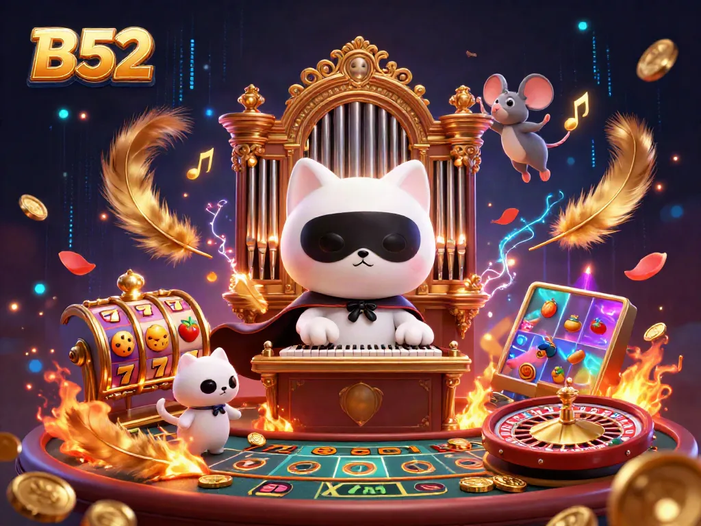 B52 players spin the vibrant slot reels and roulette wheel at an ornate casino