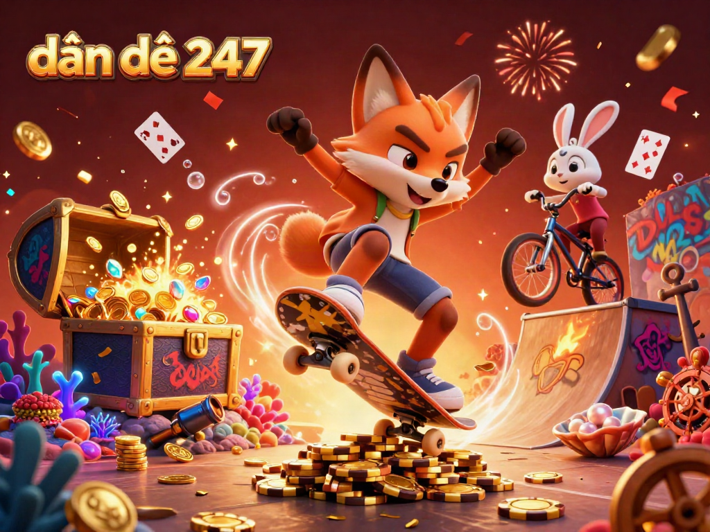 Experience the thrill of dàn đề 247 with vibrant casino-themed 3D illustration showcasing dynamic action.
