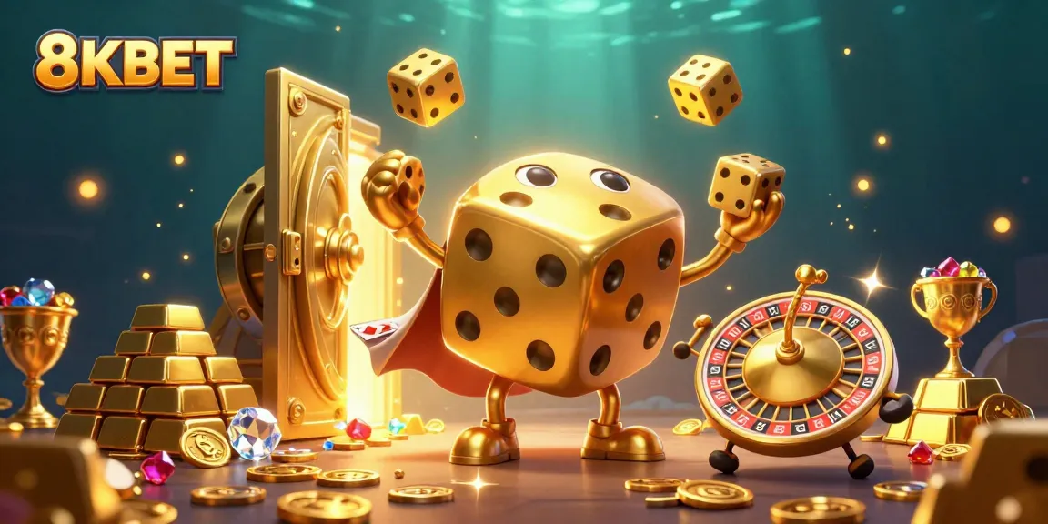 Experience the excitement of winning at 8KBET with a vibrant 3D casino scene full of energy.