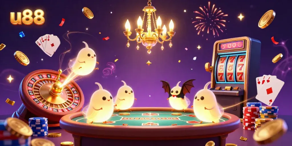 Experience excitement at u88 casino with glowworms lighting the scene, coins, and a bat dealer!