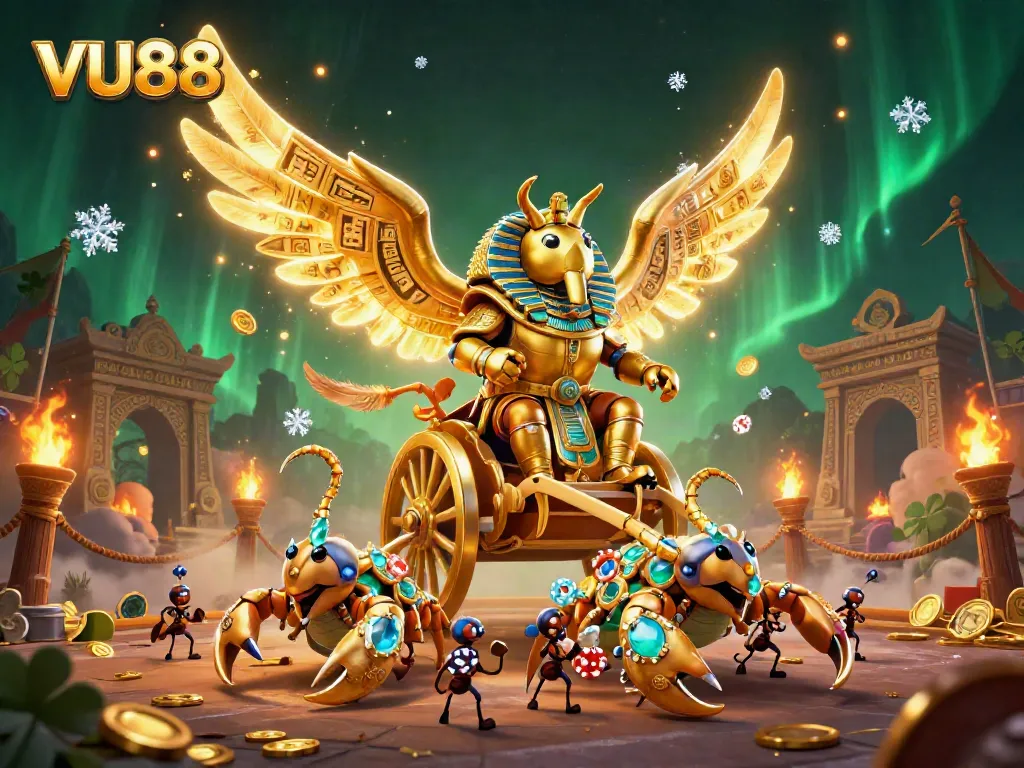 Experience the excitement of VU88 with vibrant 3D casino elements in this colorful illustration.