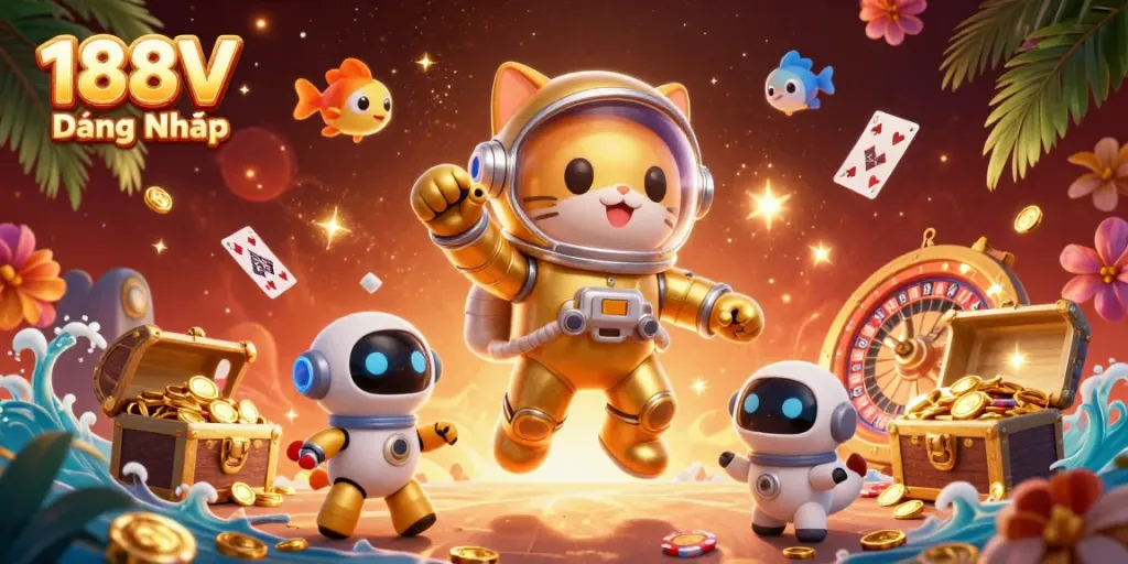 Experience 188V Đăng Nhập with an engaging scene of a space-themed casino adventure and gaming excitement.