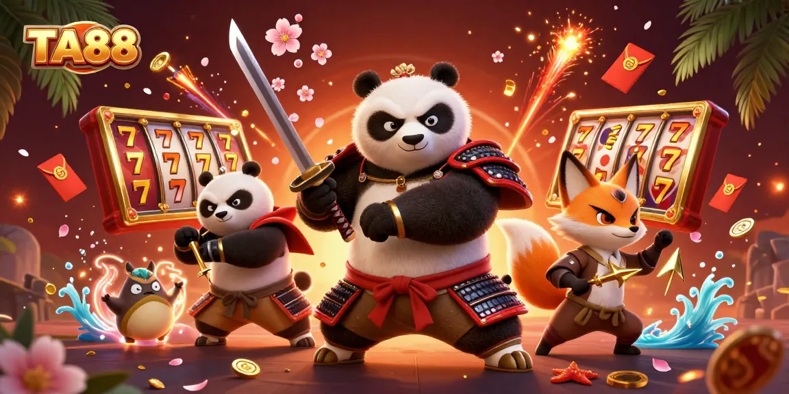 Experience thrilling gaming action at TA88 with a dynamic samurai panda, ninja fox, and magical energy!