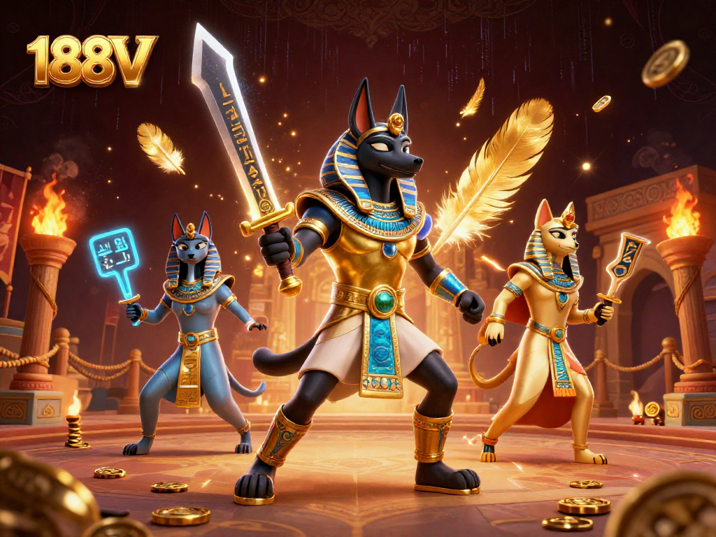Experience the excitement at 188V Casino with vibrant ancient Egyptian warriors in action.